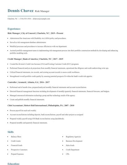 Risk Manager Resume