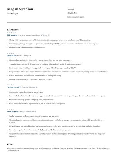 Risk Manager Resume