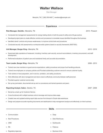 Risk Manager Resume