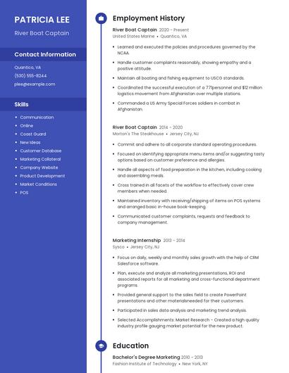 River Boat Captain Resume