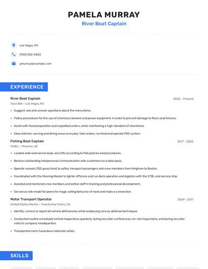 River Boat Captain Resume