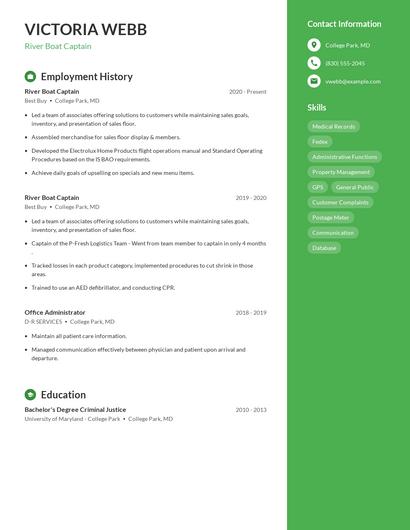 River Boat Captain Resume