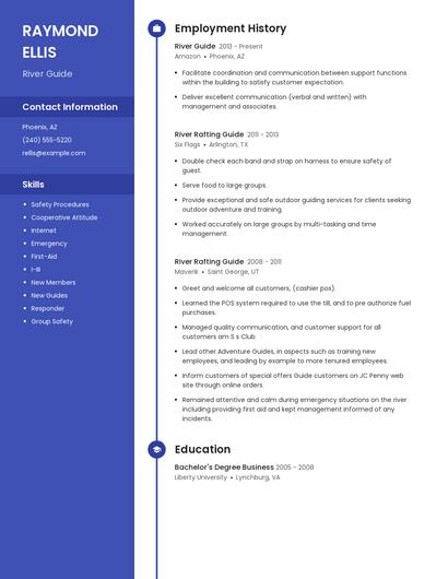 River Guide Resume