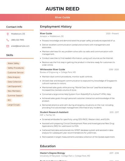 River Guide Resume