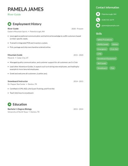 River Guide Resume