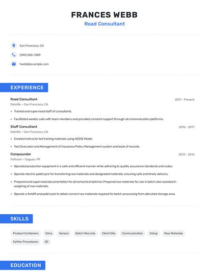 Road Consultant Resume