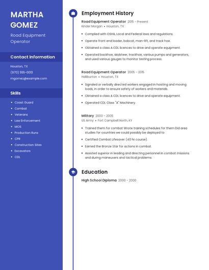 Road Equipment Operator Resume