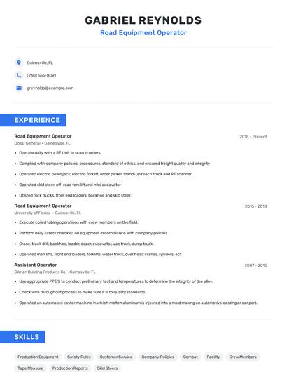 Road Equipment Operator Resume