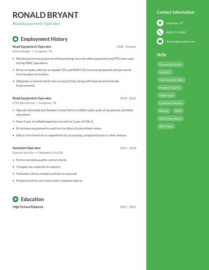 Road Equipment Operator Resume