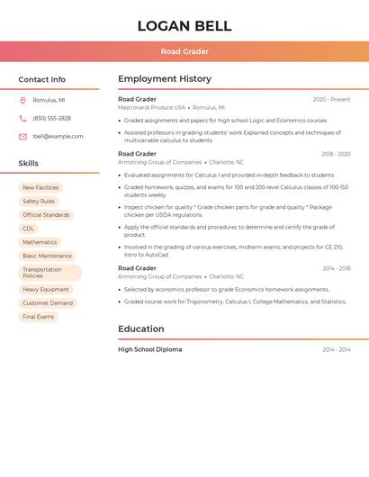 Road Grader Resume
