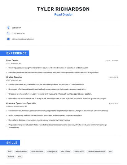 Road Grader Resume