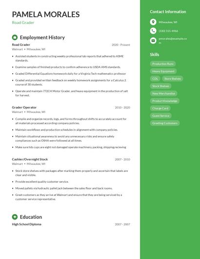 Road Grader Resume