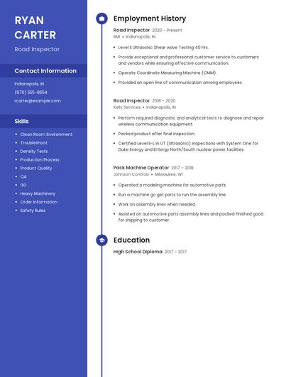 Road Inspector Resume