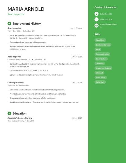Road Inspector Resume