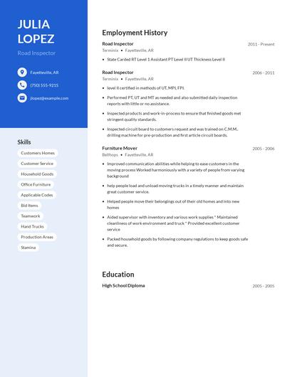 Road Inspector Resume