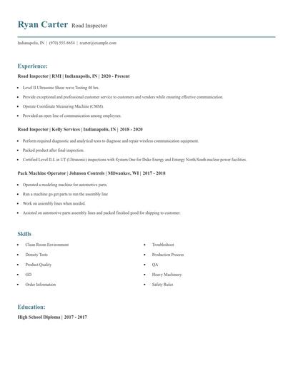 Road Inspector Resume