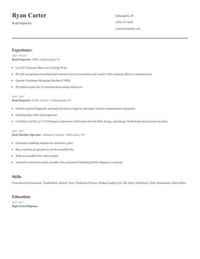 Road Inspector Resume