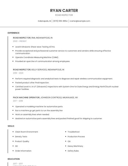 Road Inspector Resume