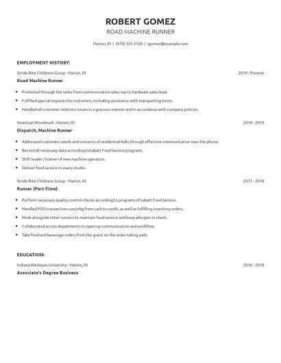 Road Machine Runner Resume