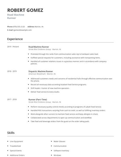Road Machine Runner Resume