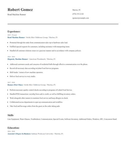 Road Machine Runner Resume