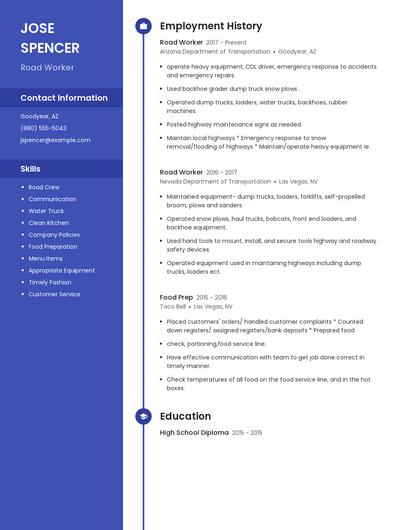 Road Worker Resume