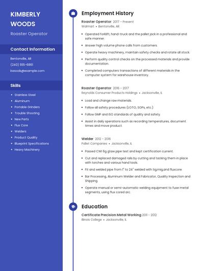 Roaster Operator Resume