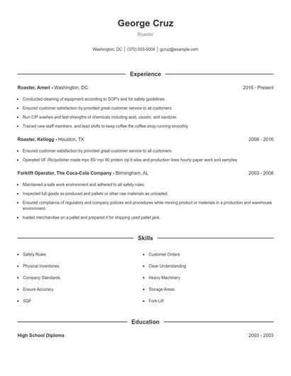 Roaster Resume