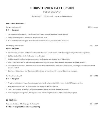 Robot Designer Resume