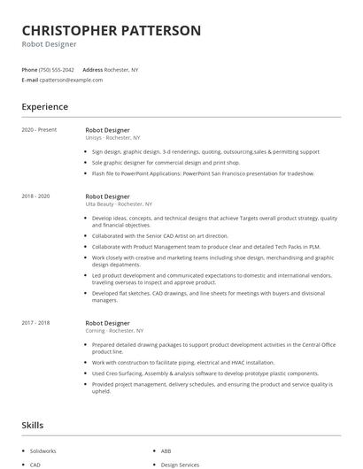 Robot Designer Resume