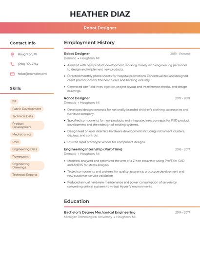 Robot Designer Resume