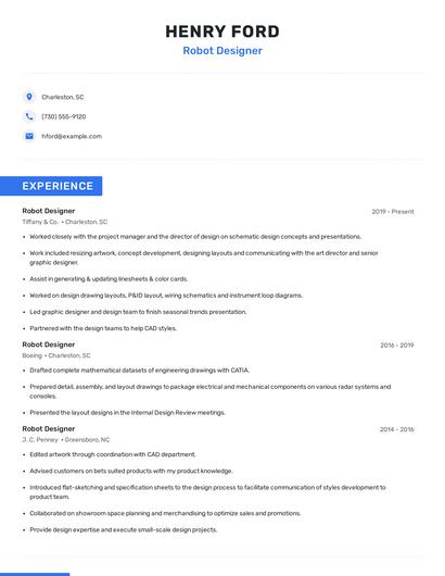 Robot Designer Resume
