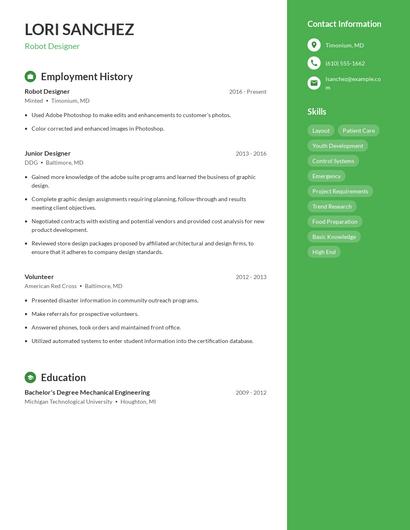 Robot Designer Resume