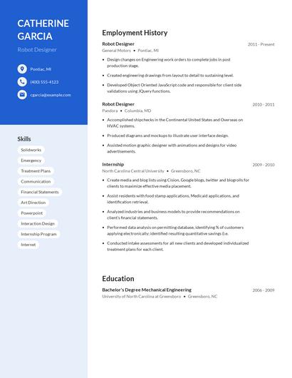 Robot Designer Resume
