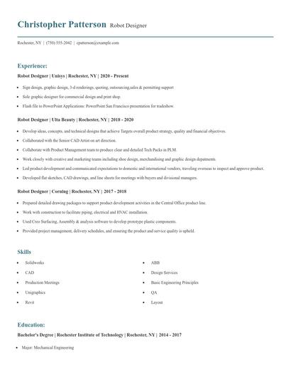 Robot Designer Resume
