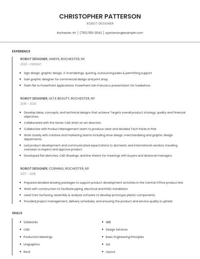 Robot Designer Resume