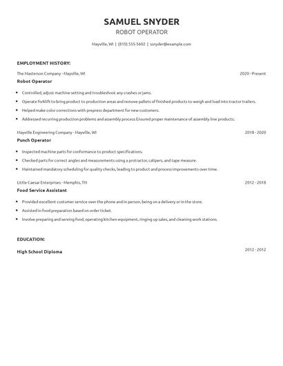 Robot Operator Resume