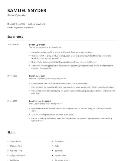 Robot Operator Resume