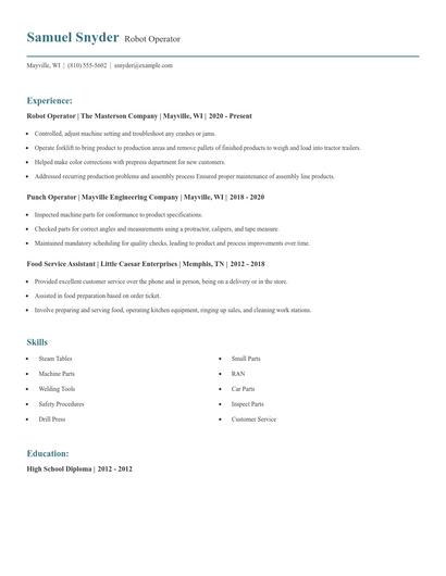 Robot Operator Resume