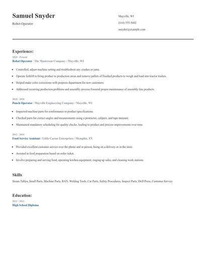 Robot Operator Resume