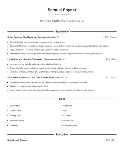 Robot Operator Resume