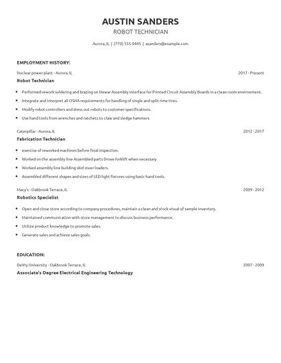 Robot Technician Resume