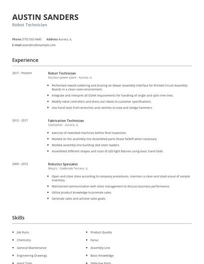 Robot Technician Resume