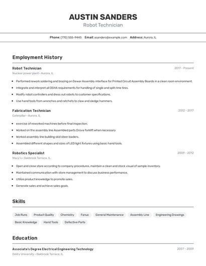 Robot Technician Resume