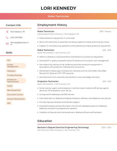 Robot Technician Resume