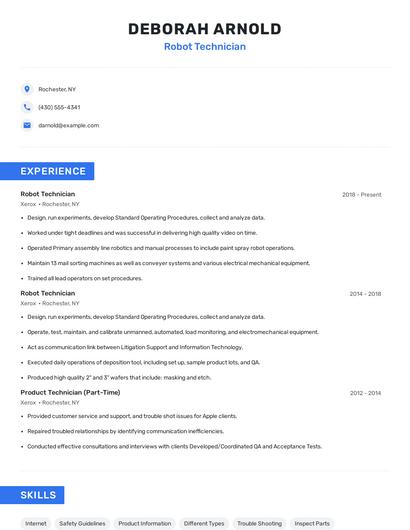 Robot Technician Resume