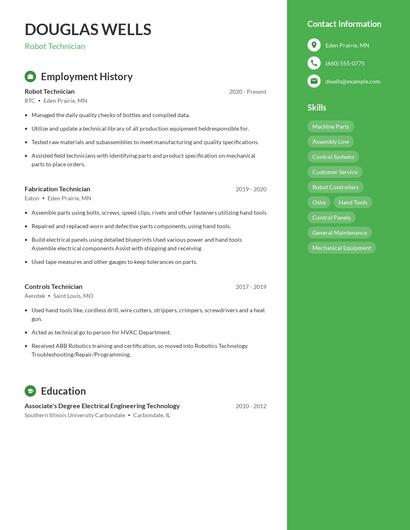 Robot Technician Resume