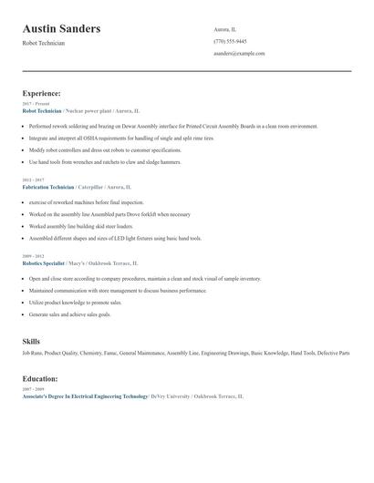 Robot Technician Resume