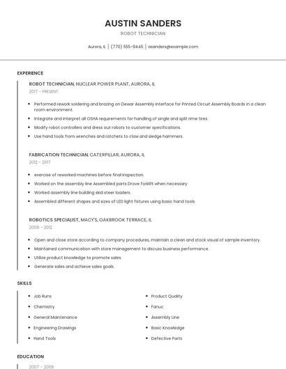 Robot Technician Resume
