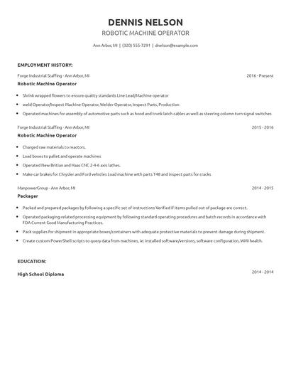 Robotic Machine Operator Resume